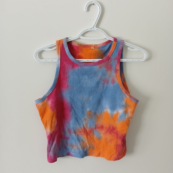 Amazon Tops - Colorful Tie-Dye Ribbed Crop Top